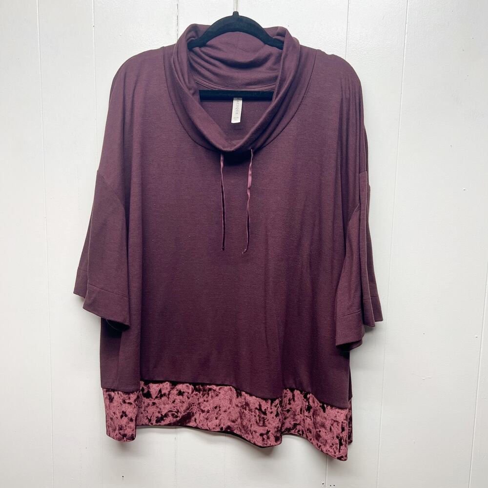 Cacique Mix Media Womens Funnel Neck Wide Sleeve Burgundy Sweater/Top Size 22/24